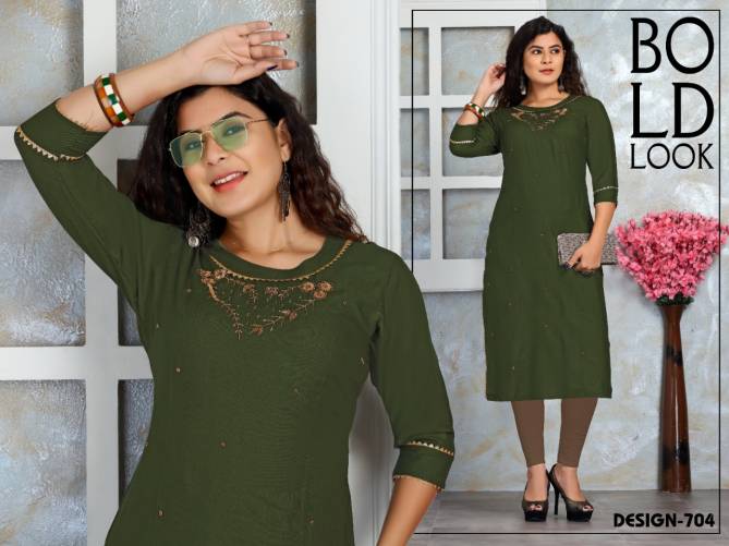 Flory Ethnic Wear Designer Rayon Embroidery Kurti Collection
